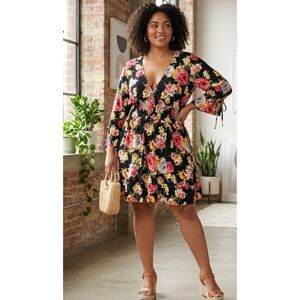 New Forever 21 Plunge V-Neck Smocked Waist Floral Boho Dress Womens Plus Size 3X